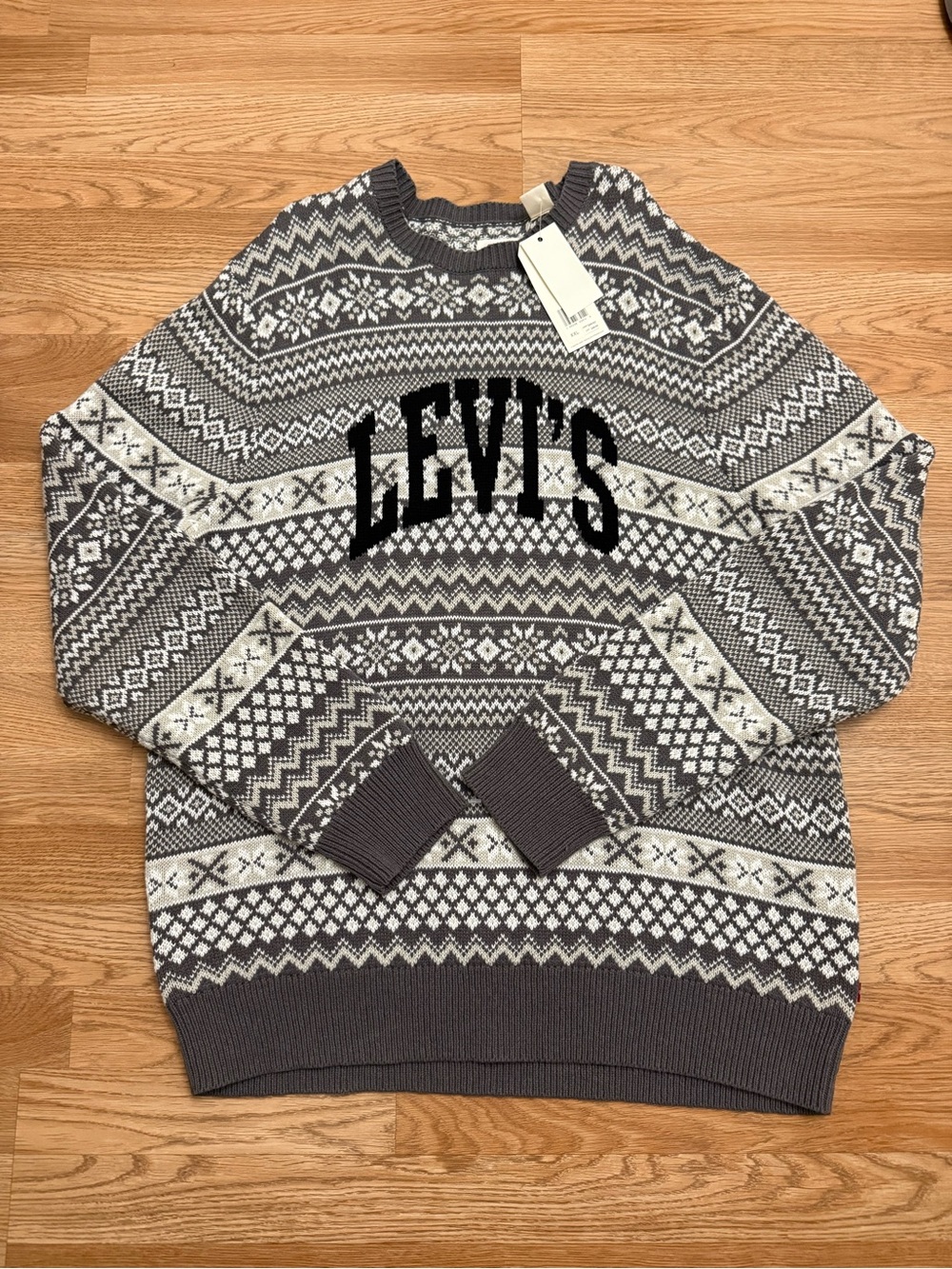 New Men's Levi's Wool Blend Thick Cable Knit Graphic Sweater 2XL